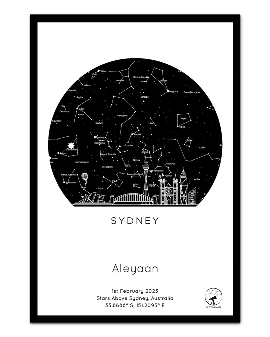 Sydney Skyline Star Map