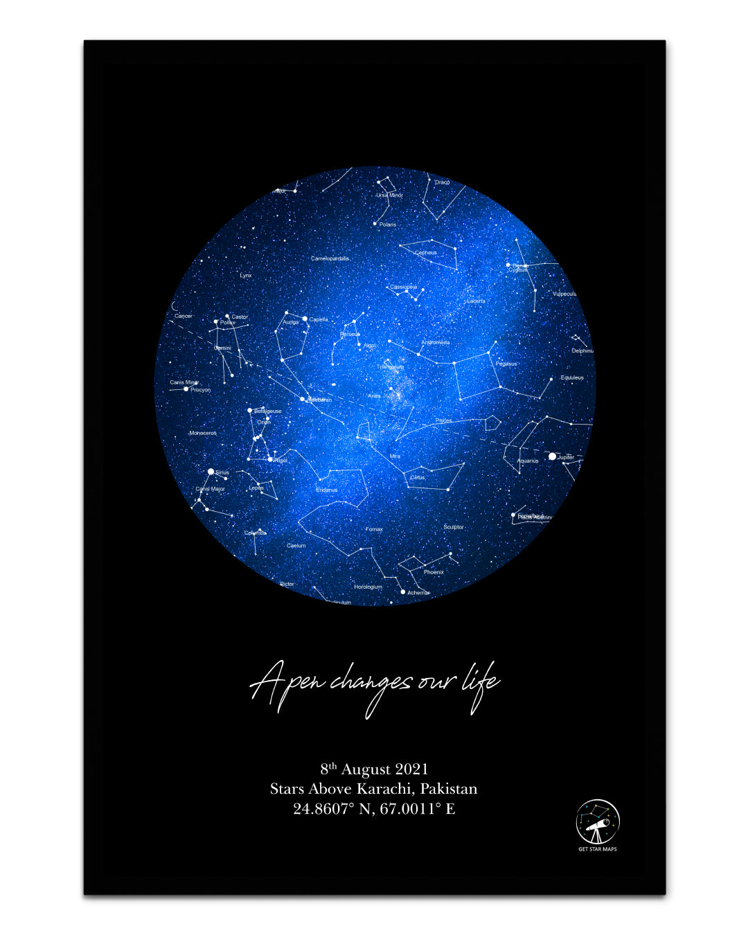 Blue Apollo Galaxy Black Star Map