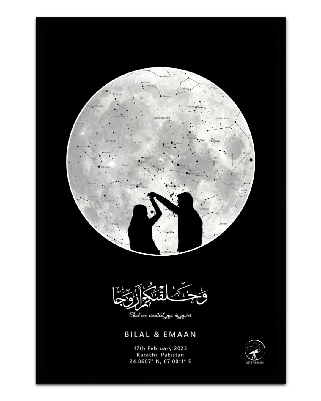 Full Moon Couple Silhouette Star Map