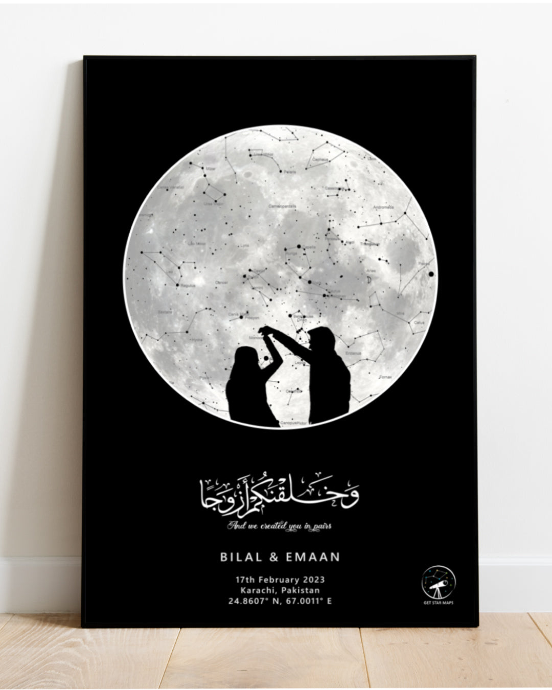 Full Moon Couple Silhouette Star Map
