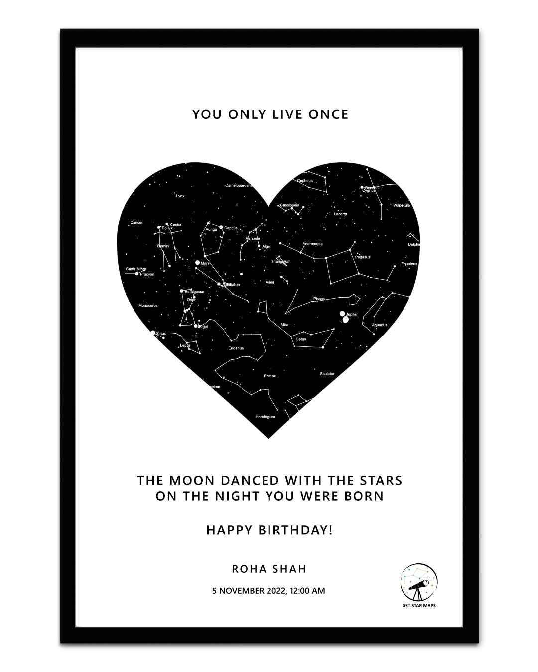 Heart Black Galaxy Star Map