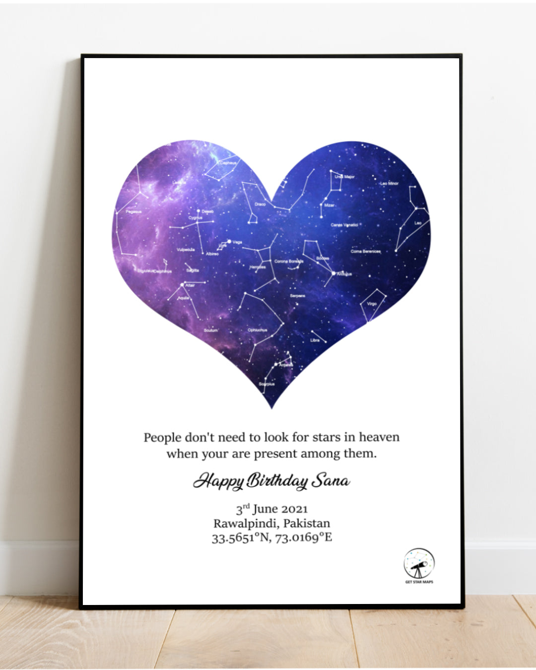 Blue Galaxy Heart Star Map