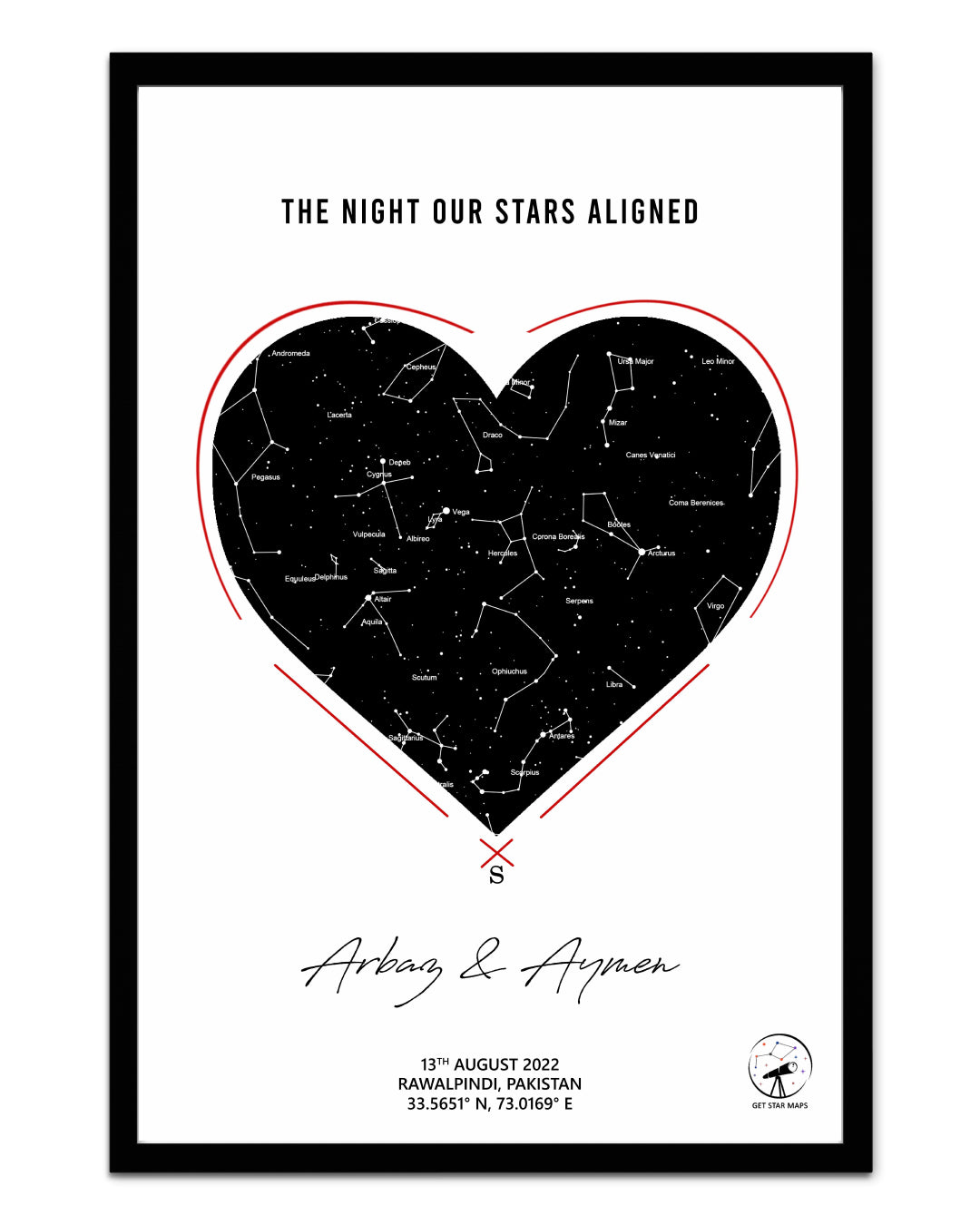 Heart Shape With Red Outline Star Map