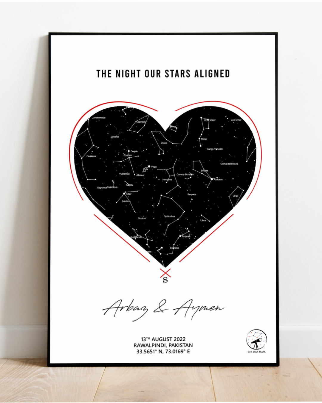 Heart Shape With Red Outline Star Map