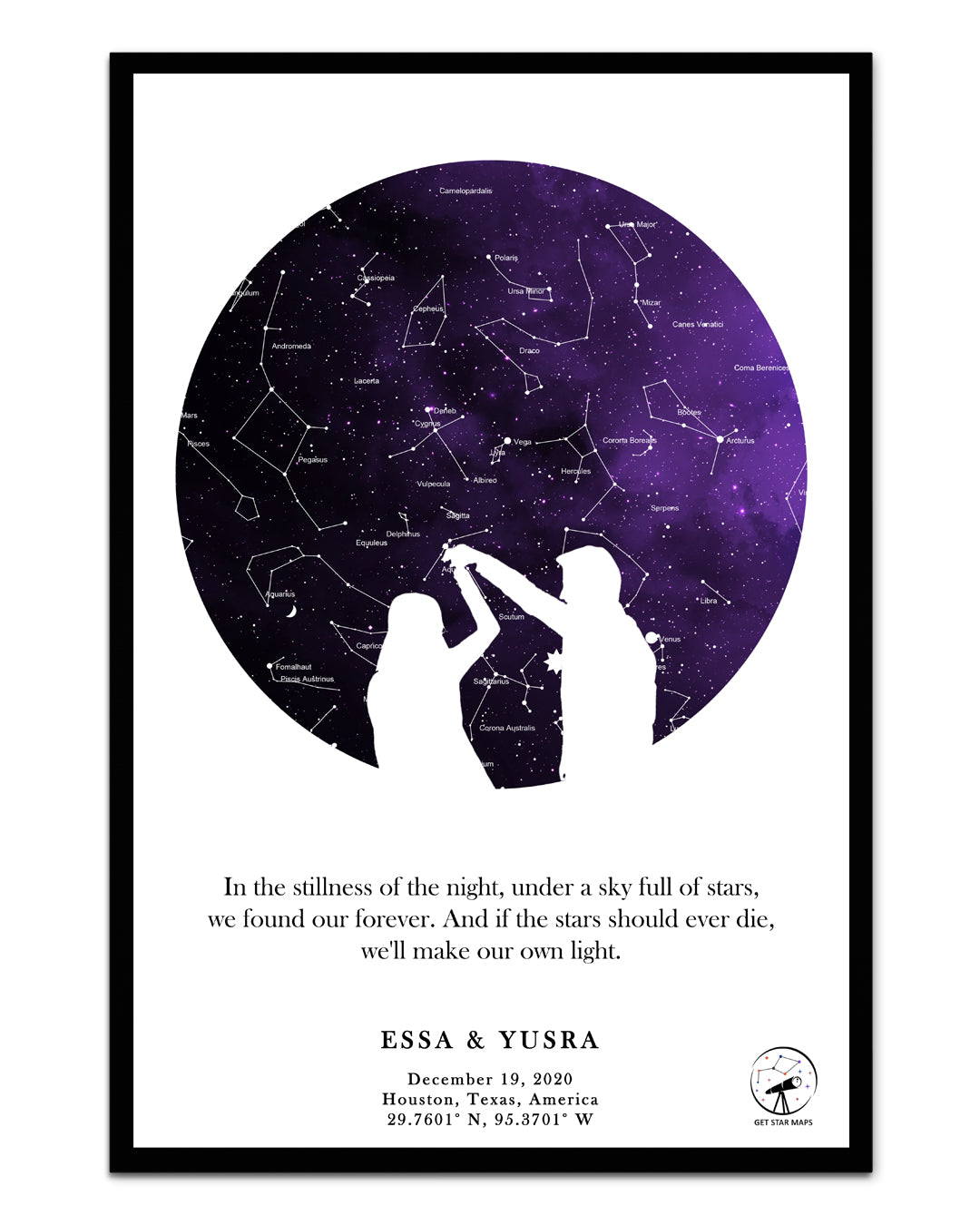 Purple Galaxy Couple Silhouette Star Map