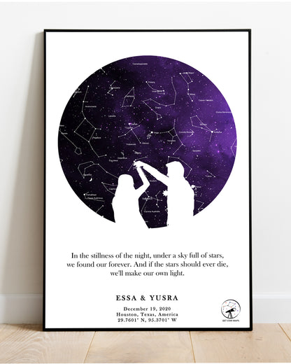 Purple Galaxy Couple Silhouette Star Map