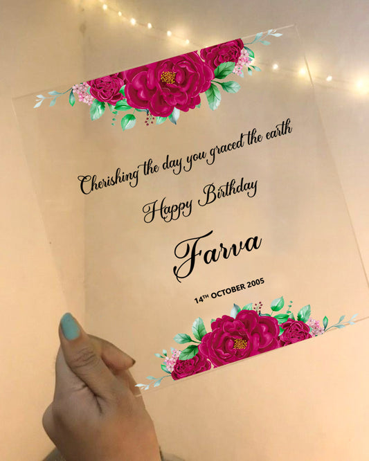 Personalized Acrylic Plaque – Floral Birthday Design